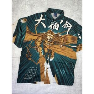 Vintage Y2K Shirt Mens XL Black Tango Button‎ Up Japanese Anime Warrior Ricky